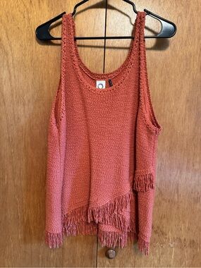 Anthropologie Terra Cotta Open-Knit Fringe Sweater Tank